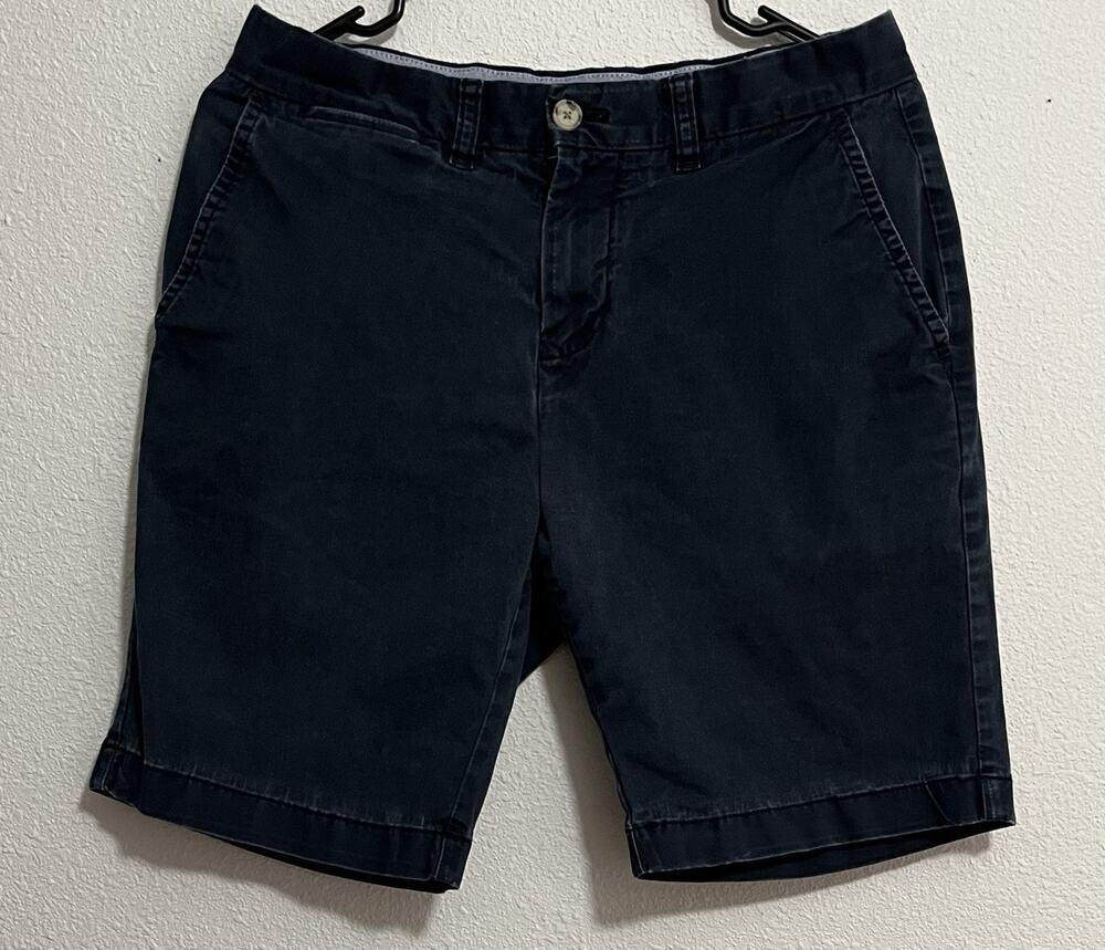 Tommy Hilfiger Men's Navy Solid Chino Shorts, Cotton, Flat Front, Button